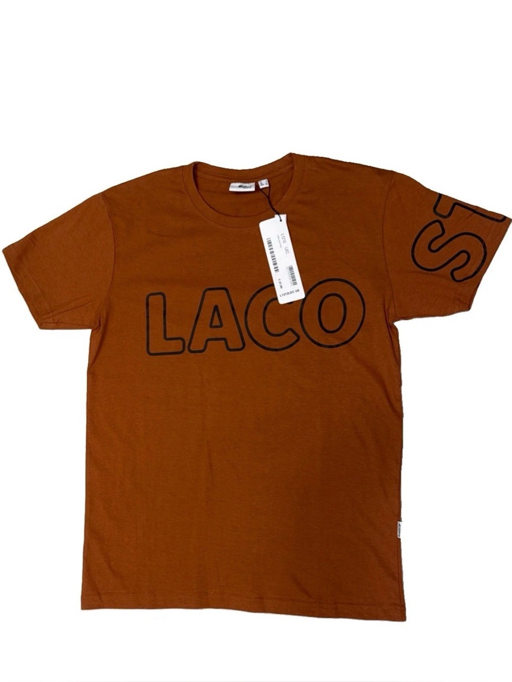 Lacoste T-Shirt Men's Graphic Croc Print Crew Neck Cotton Brown Slim Fit L NWT